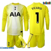 Camisa de Futebol Tottenham Hotspur Guglielmo Vicario #1 Goleiro Equipamento Alternativo Infantil 2025-26 Manga Comprida (+ Calças curtas)